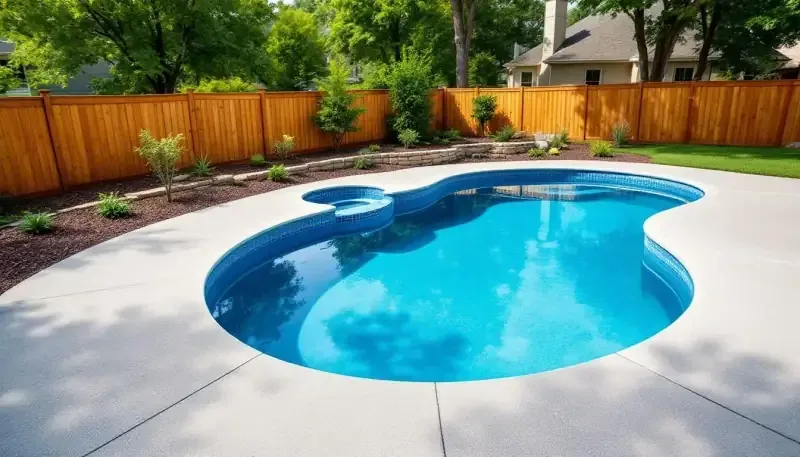 Freshly poured pool deck slab connecting to patio in Overland Park