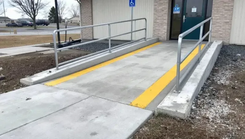 Concrete handicap ramp with yellow truncated domes in Raymore, MO