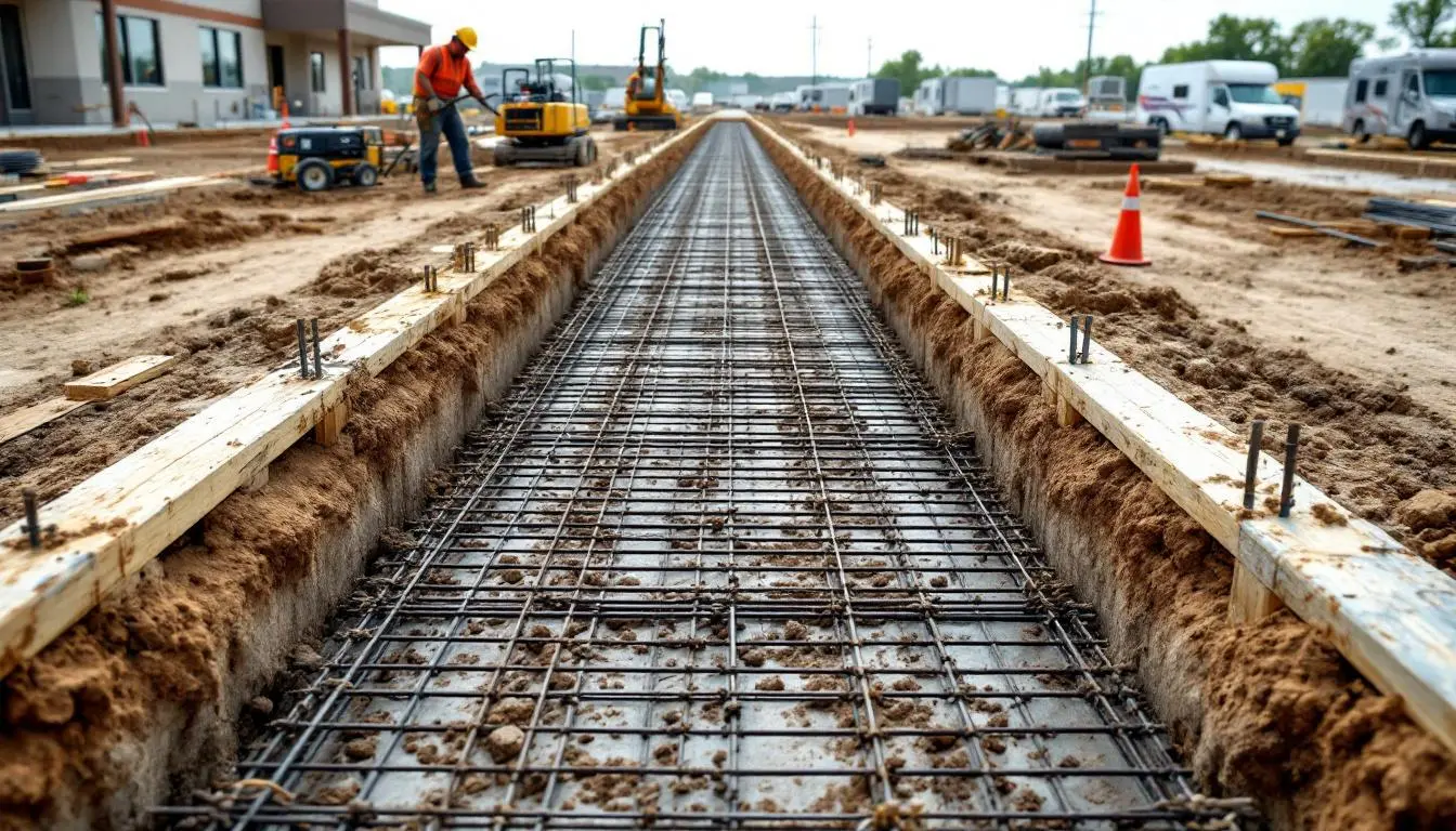 Concrete placement by boom pump into reinforced formwork on a Liberty, MO commercial foundation pour