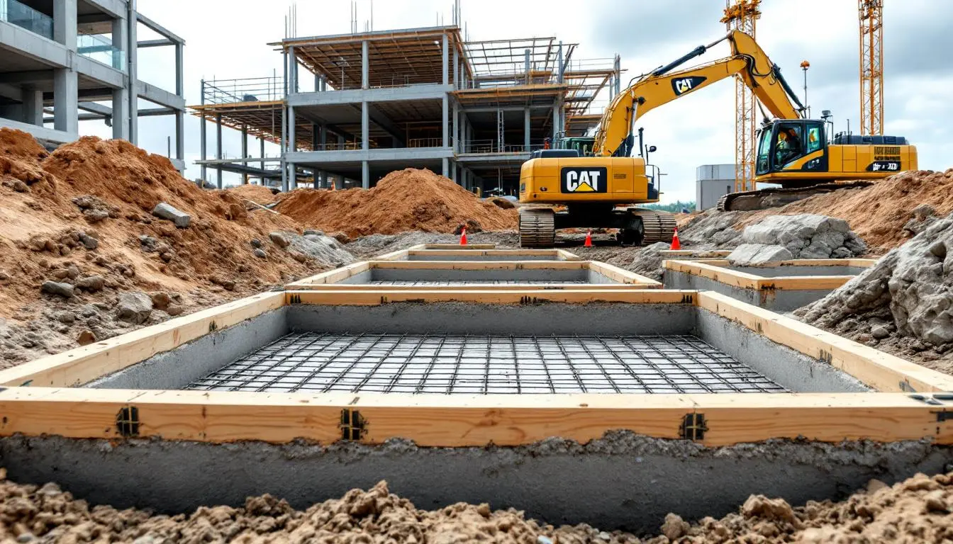 Commercial foundation spread footings and reinforcement on a Belton, MO construction site